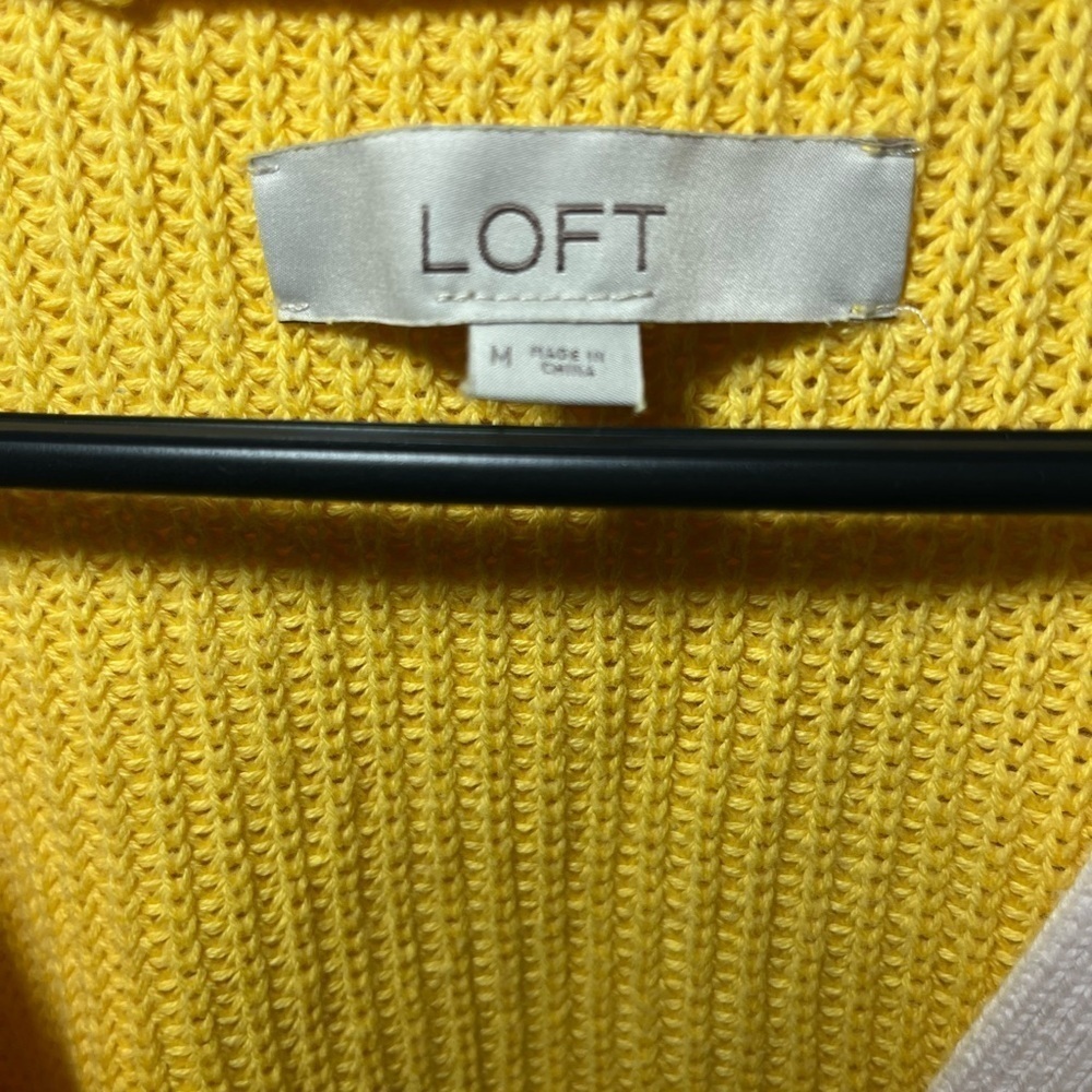 LOFT Colorblock Yellow & White Button-Front Cardigan, Size M, Excellent Used C - Picture 4 of 5
